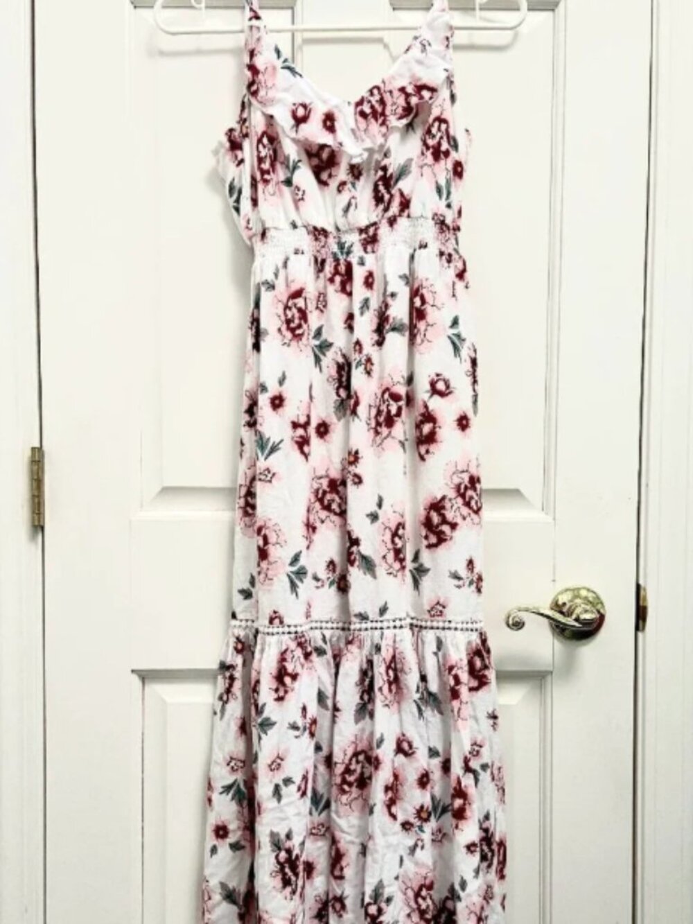 Like NEW Jack by BB Dakota Cream Floral Maxi Dress with Ruffle Trim Size S